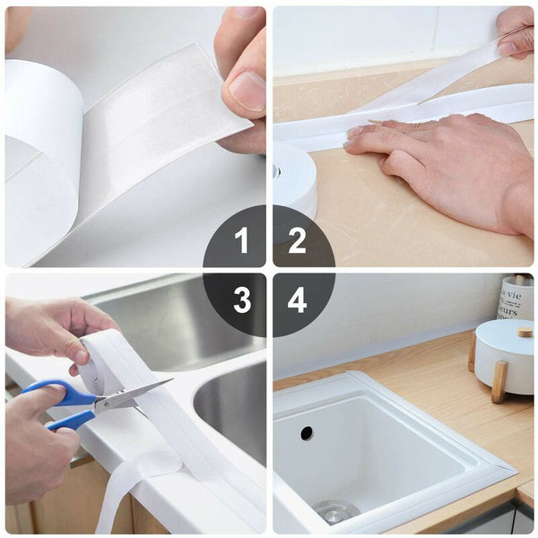 2 Rolls Waterproof Self Adhesive Sealing Strip Pvc Tape For Wall Shower Toilet Kitchen Bathroom (White) Carton Sealing Tapes