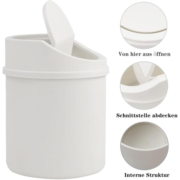 Mini Trash Can With Lid Tabletop Small Plastic White Rubbish Bins