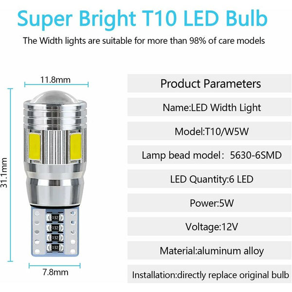 T10 W5w Led Bulb Car Interior Light Night Suitable For License Plate Lights Side Position Led Car Lights