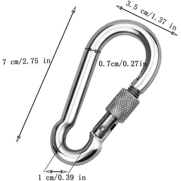 2 Pack Stainless Steel Screw Gate Carabiners 7Cm Other Hiking Equipment