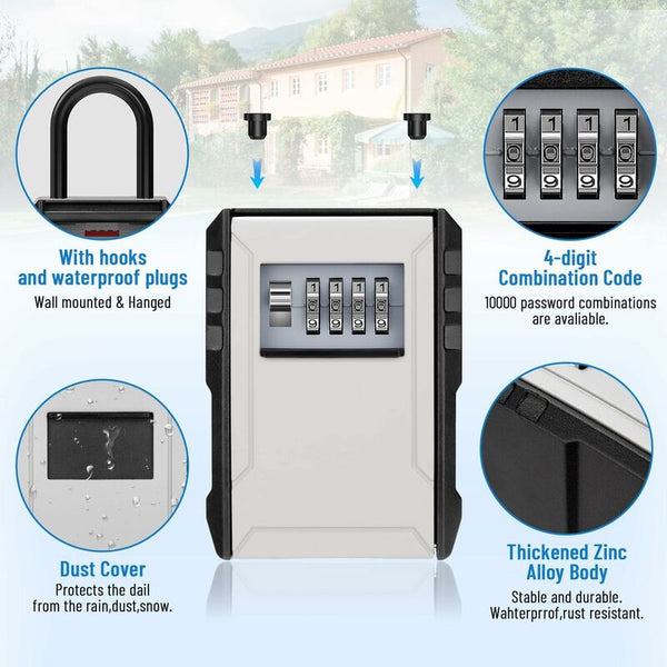 Waterproof Outdoor Security Key Box With Hook Large For Keys Cards Home Schools Offices Garagesgrey Key Safes Boxes & Hideaways