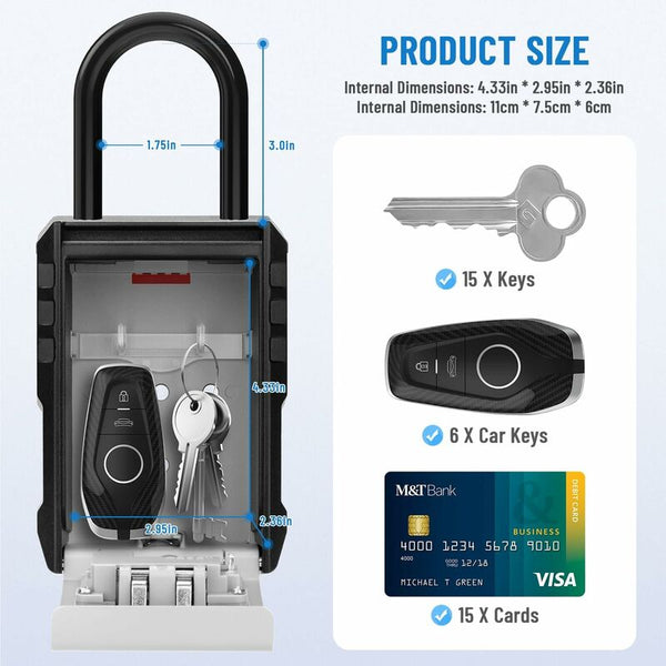 Waterproof Outdoor Security Key Box With Hook Large For Keys Cards Home Schools Offices Garagesgrey Key Safes Boxes & Hideaways