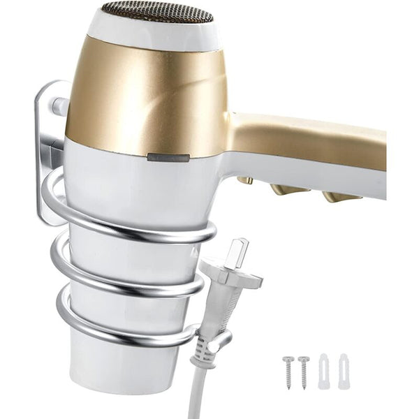 Hair Dryer Holder Aluminum Wall Mount Cable Rack For Kitchen Bathroom Accessories (Silver) Hair Dryers