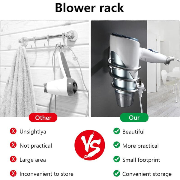 Hair Dryer Holder Aluminum Wall Mount Cable Rack For Kitchen Bathroom Accessories (Silver) Hair Dryers