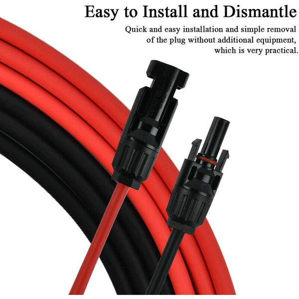 Solar Photovoltaic Extension Line Panel Cable With Mc4 Connector Red + Black Pair 14Awg 3 Meters / 10 Solar Panels & Kits