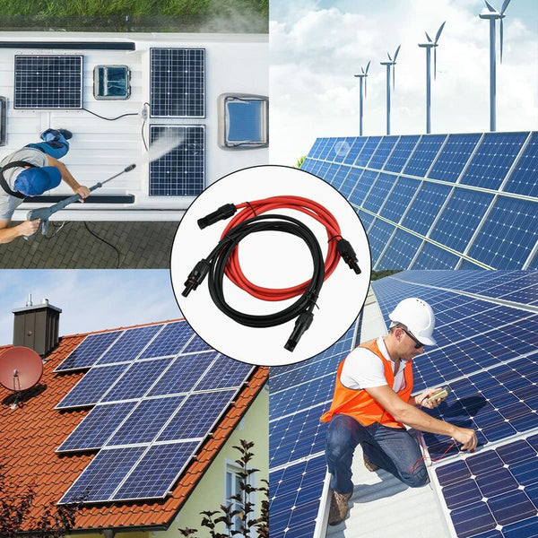 Solar Photovoltaic Extension Line Panel Cable With Mc4 Connector Red + Black Pair 14Awg 3 Meters / 10 Solar Panels & Kits