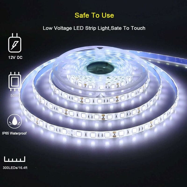 12V Led Strip Light Cool White 6500K Meters Flexible 300 Leds 5050 Smd Ip65 Waterproof [Energy Class A] String Lights