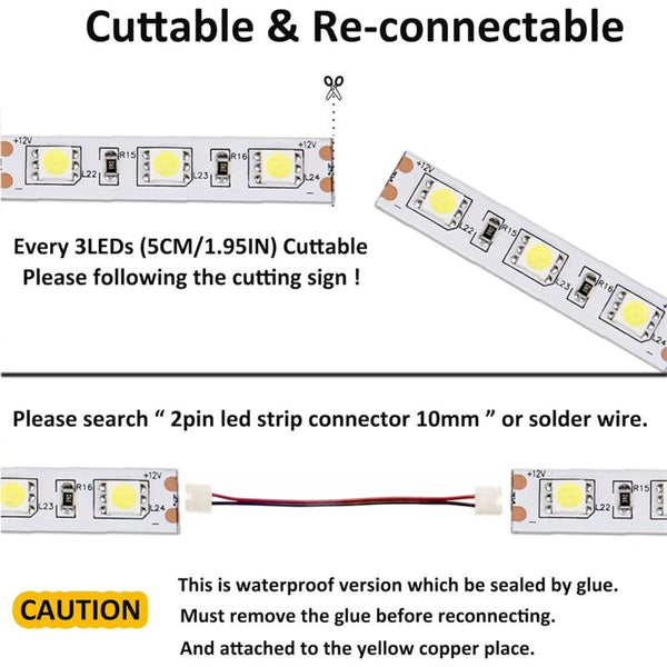 12V Led Strip Light Cool White 6500K Meters Flexible 300 Leds 5050 Smd Ip65 Waterproof [Energy Class A] String Lights