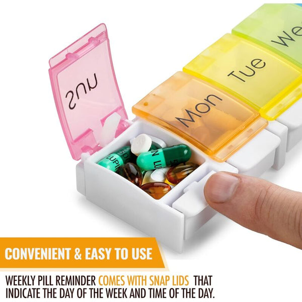 Weekly Pill Organiser Travel Medicine Box With Push Button Large Compartments For Tablets Vitamins Pill Boxes