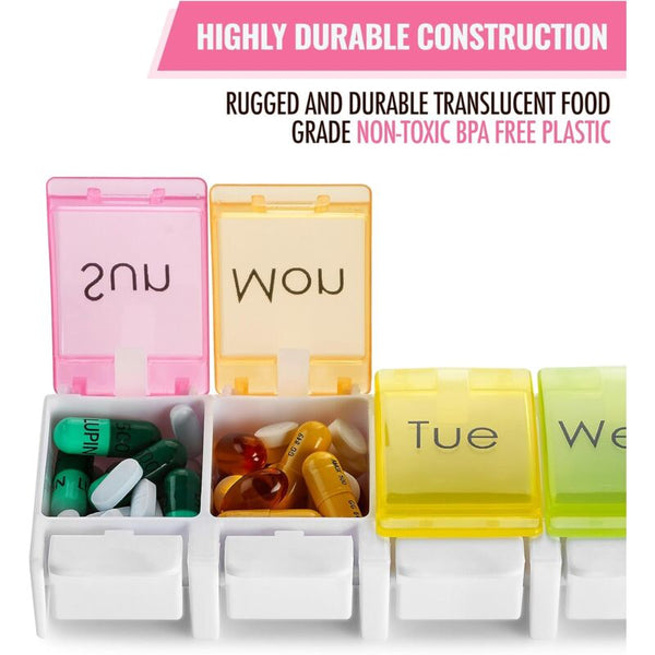 Weekly Pill Organiser Travel Medicine Box With Push Button Large Compartments For Tablets Vitamins Pill Boxes