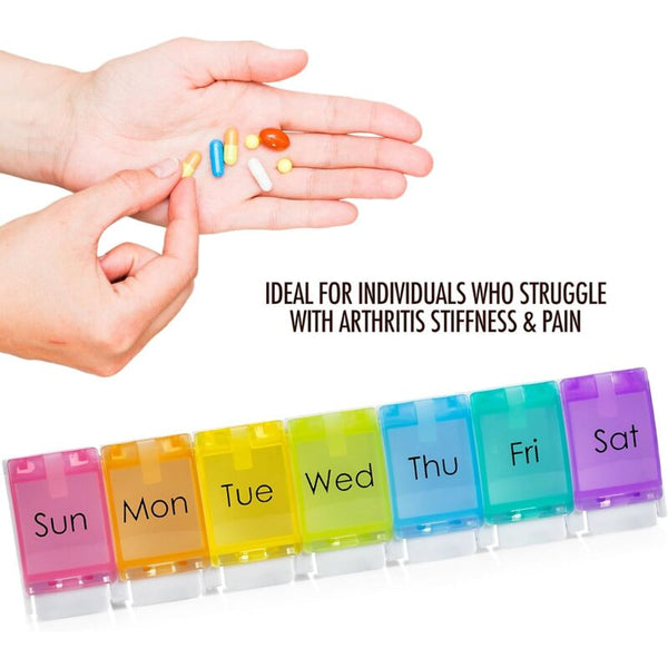 Weekly Pill Organiser Travel Medicine Box With Push Button Large Compartments For Tablets Vitamins Pill Boxes