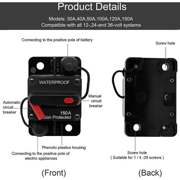 Car Circuit Breaker 30A 150A Dc 12V 48V Waterproof With Manual Reset For Auto Marine Boat Bike Circuit Breakers
