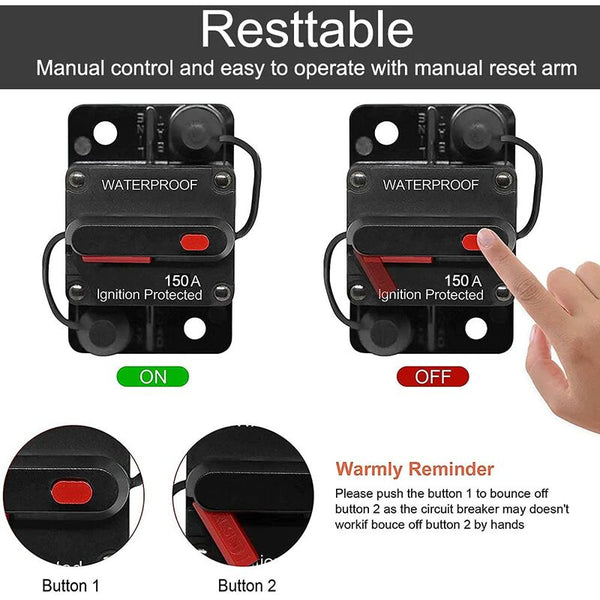 Car Circuit Breaker 30A 150A Dc 12V 48V Waterproof With Manual Reset For Auto Marine Boat Bike Circuit Breakers