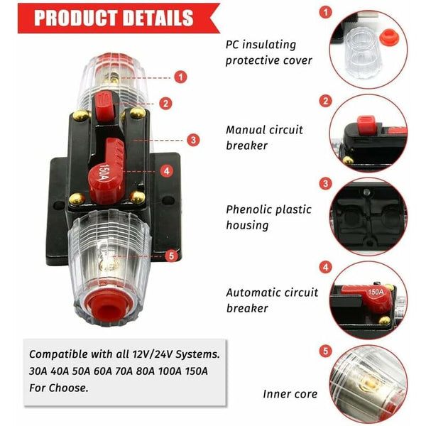 Car Fuse Circuit Breaker Auto Protection 12V 24V Dc Manual Reset Switch Audio Inline Circuit Breakers
