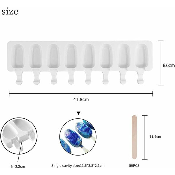 Silicone Ice Cream Molds Magnum Cake 2 Pcs+50 Sticks Homemade Popsicle Bpa Free Sugarcraft & Chocolate Moulds