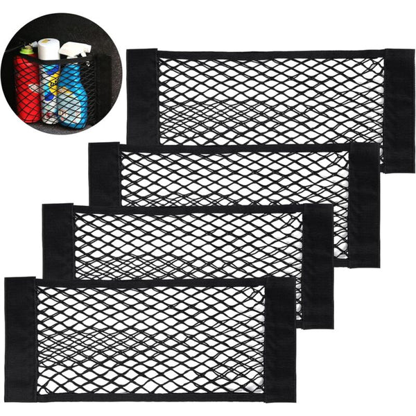 Car Trunk Storage Net [4 Pcs 40X25cm] Pocket Organizers Bag With Elastic Magic Sticker For Luggage Elastic Cords & Nets