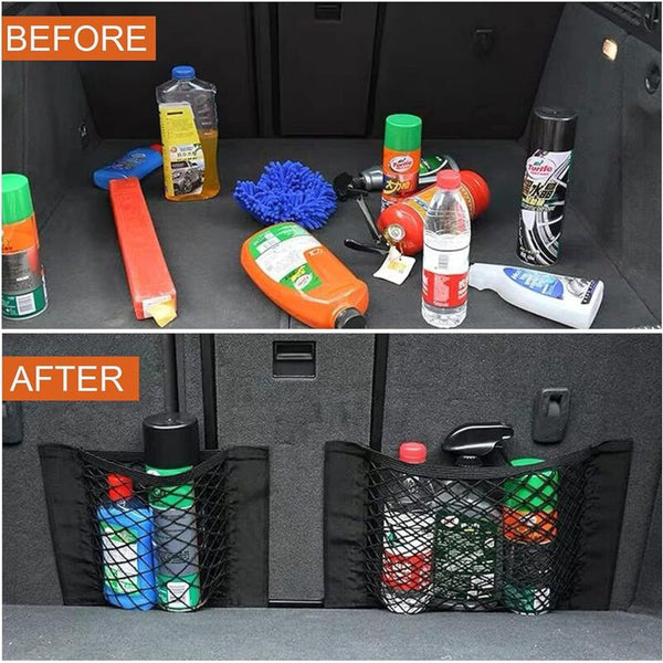 Car Trunk Storage Net [4 Pcs 40X25cm] Pocket Organizers Bag With Elastic Magic Sticker For Luggage Elastic Cords & Nets
