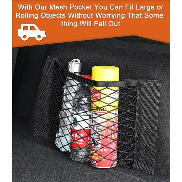 Car Trunk Storage Net [4 Pcs 40X25cm] Pocket Organizers Bag With Elastic Magic Sticker For Luggage Elastic Cords & Nets