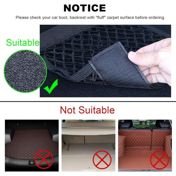 Car Trunk Storage Net [4 Pcs 40X25cm] Pocket Organizers Bag With Elastic Magic Sticker For Luggage Elastic Cords & Nets