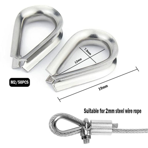 50 Pcs M2 304 Stainless Steel Wire Rope Thimbles Heart For Cable 2Mm Lifting Hooks