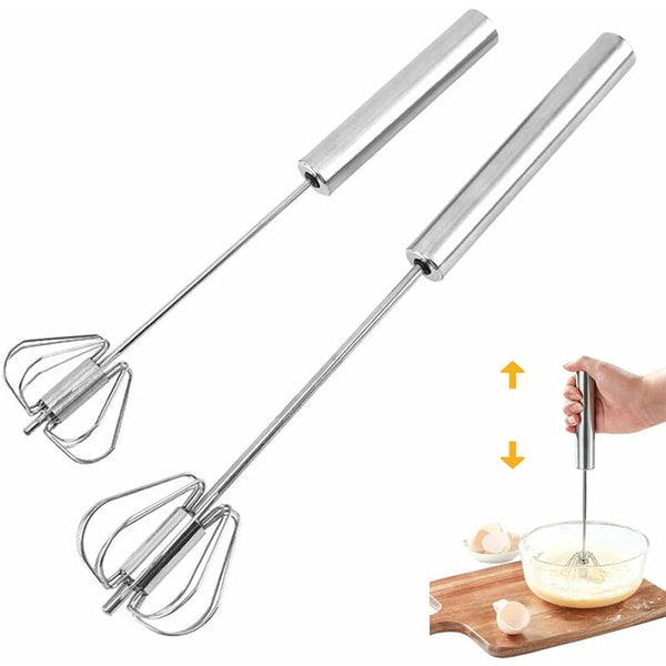 2 Egg Beaters Multifunctional Semi Automatic Hand Held Stainless Steel Whisk Milk Frother Rotating For Whisks