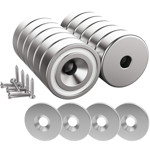 12 Pcs Neodymium Magnets 10Kg Force 20 X 7Mm With Hole And Capsule Countersunk Pot Screws Steel Lifting Magnets