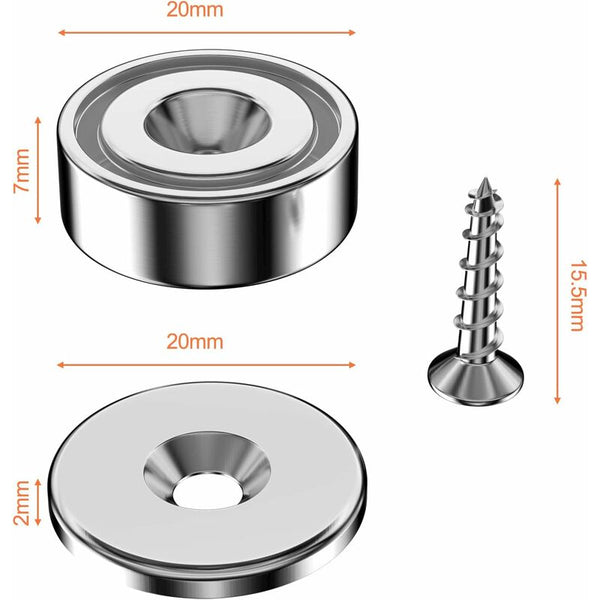 12 Pcs Neodymium Magnets 10Kg Force 20 X 7Mm With Hole And Capsule Countersunk Pot Screws Steel Lifting Magnets