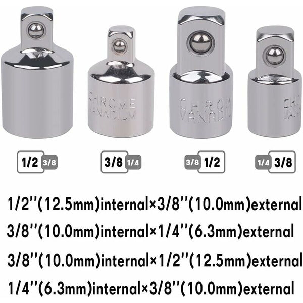4 Pcs Ratchet Adapter Socket 1/2 To 3/8 1/4 Reducer For Sockets And Ratchet Wrenches