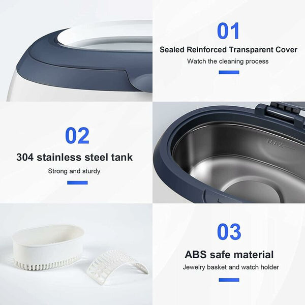 Ultrasonic Cleaner 600Ml Household Cleaning Device With Basket And Automatic Holder For Cleaners & Polish