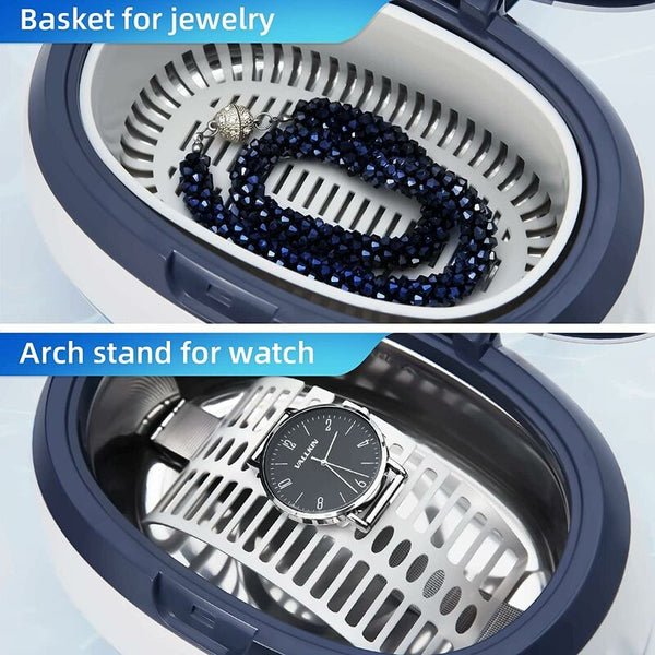 Ultrasonic Cleaner 600Ml Household Cleaning Device With Basket And Automatic Holder For Cleaners & Polish