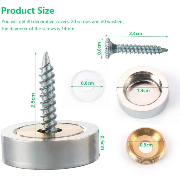 20 Pcs Brushed Stainless Steel Screws With Decorative Caps For Mirrors Tables Plates Cabinets Glass Panels Silver Screws & Bolts