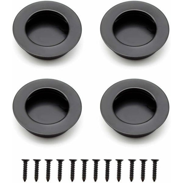 40Mm Black Stainless Steel Round Recessed Handles For Sliding Doors & Furniture (4 Pcs) Furniture Parts