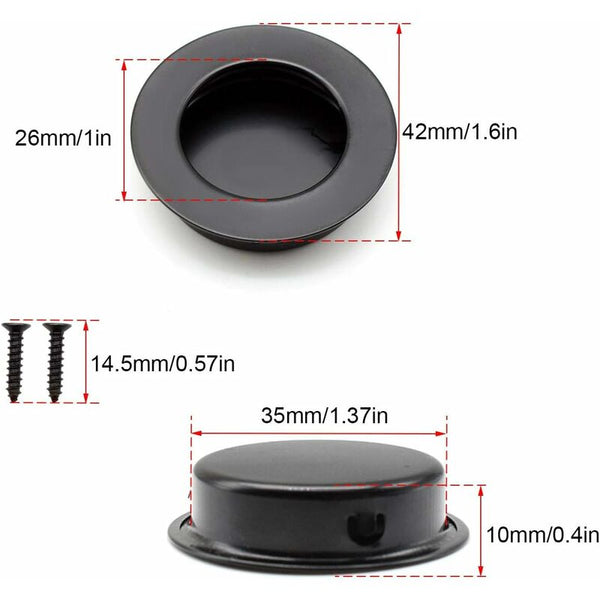 40Mm Black Stainless Steel Round Recessed Handles For Sliding Doors & Furniture (4 Pcs) Furniture Parts