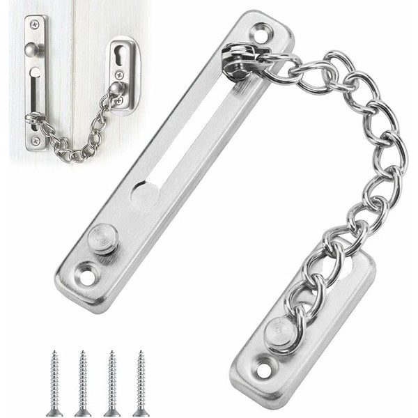 Security Door Chain Anti Theft Lock Stainless Steel Sliding Restrictor With 4 Screws Door Locks & Lock Mechanisms