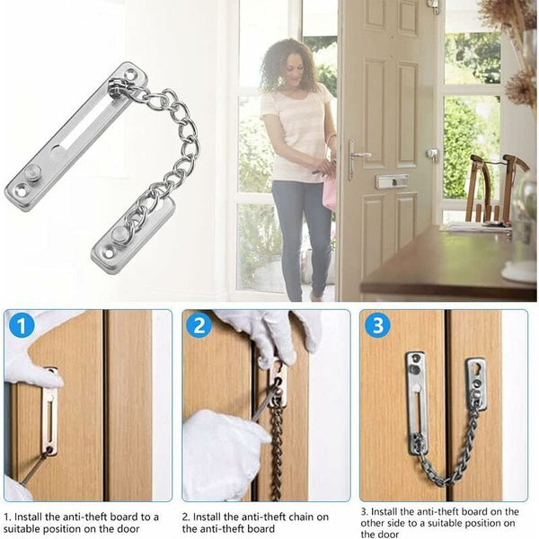 Security Door Chain Anti Theft Lock Stainless Steel Sliding Restrictor With 4 Screws Door Locks & Lock Mechanisms