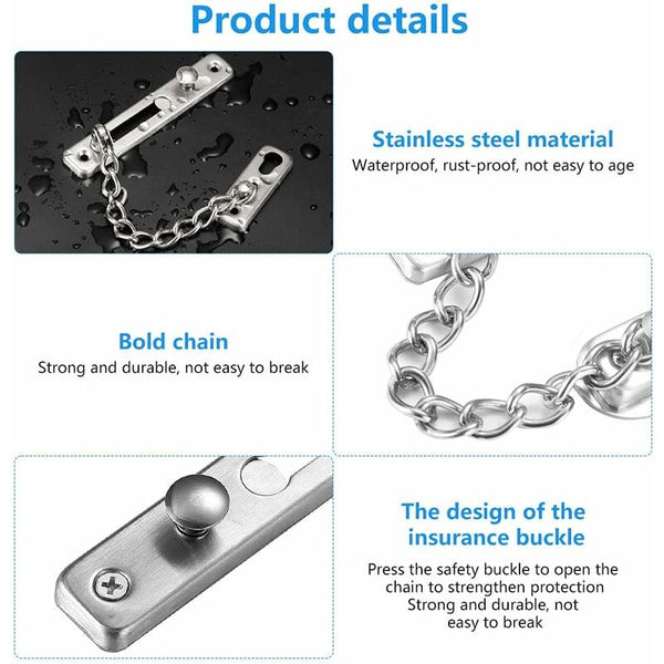 Security Door Chain Anti Theft Lock Stainless Steel Sliding Restrictor With 4 Screws Door Locks & Lock Mechanisms