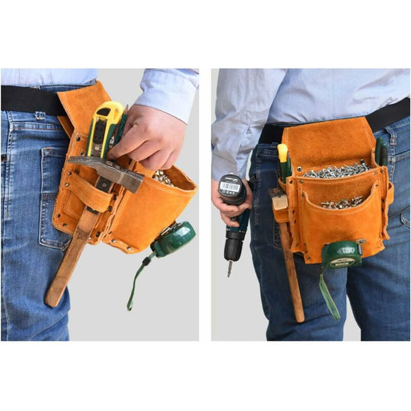 Multifunctional Tool Pouch Belt Bag Thickened Waist Durable Cowhide Hardware Storage Tool Bags Belts & Pouches