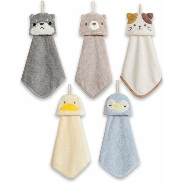5 Pack Hanging Hand Towels With Loop Absorbent Coral Fleece Bathroom Soft Thick Dishcloth Round Towels & Washcloths