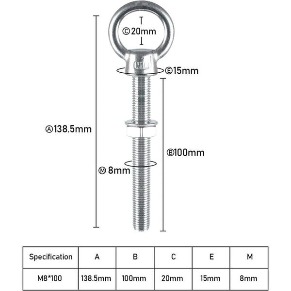 Eye Bolts M10 X 100Mm Stainless Steel Metric Thread For Fixing And Hanging 4 Pcs Screws & Bolts