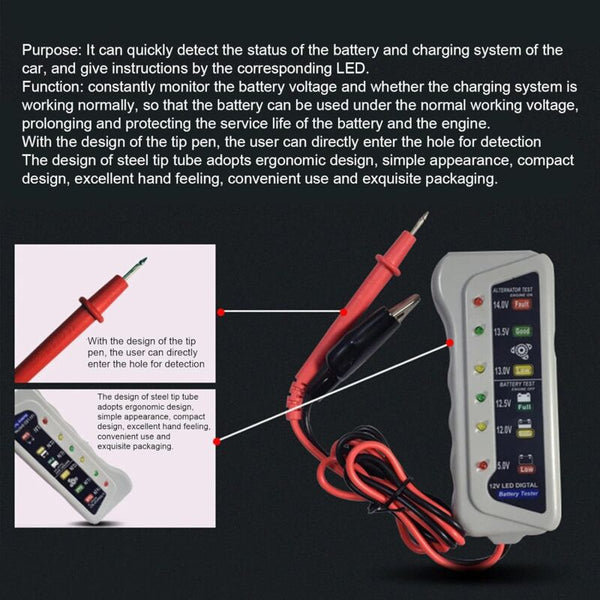 Car Battery Testerhigh Accuracy Led Light 6V 12V Auto Analyzer Voltage Testers With Ergonomic Handle Battery Testers