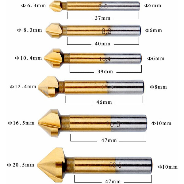 Titanium Countersink Drill Bit Set Hss 90 Degree 6 Sizes Drill Bits