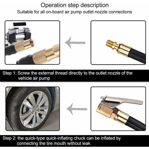 Tire Inflator Pump Hose Motorcycle Valve Air Rubber Lock On Chuck With Clip For Car Bike Tyre Accessories