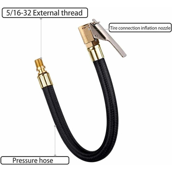 Tire Inflator Pump Hose Motorcycle Valve Air Rubber Lock On Chuck With Clip For Car Bike Tyre Accessories