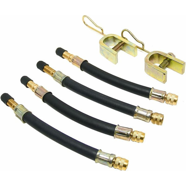 4 Pcs Set Tire Valve Extension Flexible Hose 150Mm With 2 Brackets Valve Stems Caps