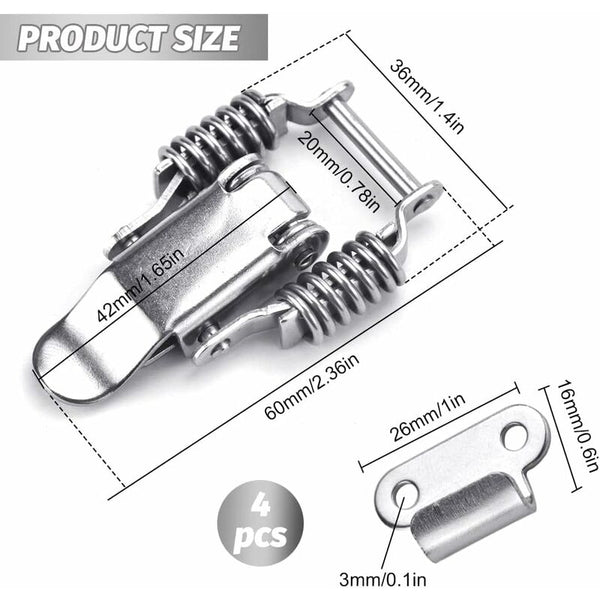4 Pcs Stainless Steel Spring Loaded Lever Latch Tension Lock For Boxes Clamps