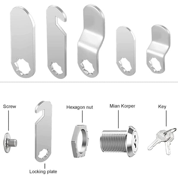 16Mm Cylinder Security Mailbox Lock With 5 Different Plates And 2 Keys Cabinet Cam Locker Toolbox Filing Letterboxes