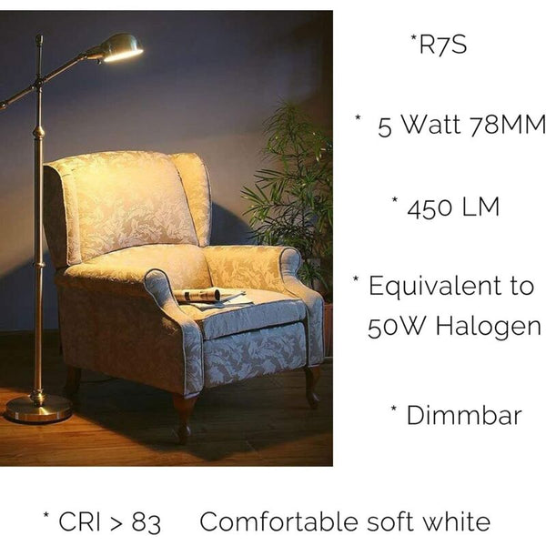 R7s Led 78Mm Dimmable Warm White 2700K 5W J78 Lamp 450Lm Replaces 50W Halogen Illuminant 230V 83 Ra Pack Of Lamps