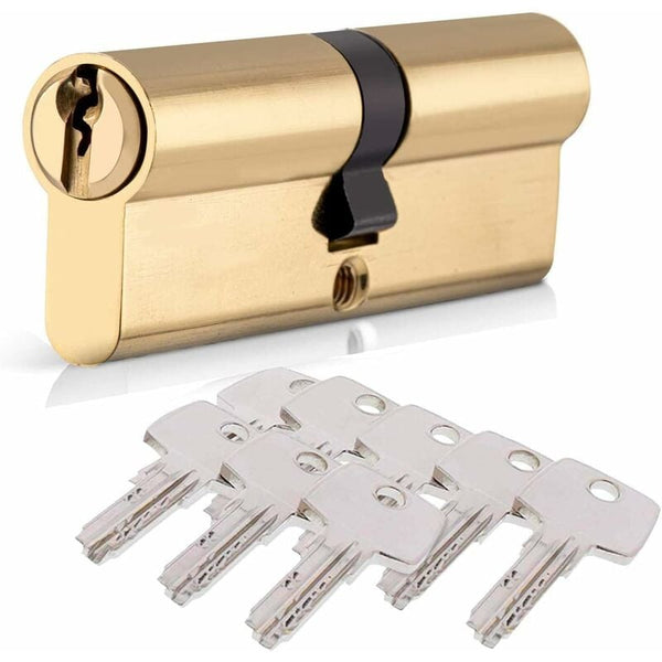 Lock Cylinder 40/40 (80Mm) Homek Double Door European With Keys Brass Finish Anti Drill Door Locks & Lock Mechanisms