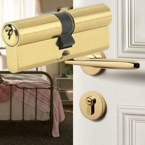 Lock Cylinder 40/40 (80Mm) Homek Double Door European With Keys Brass Finish Anti Drill Door Locks & Lock Mechanisms