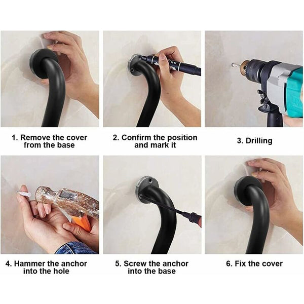 Toilet Grab Bar Stainless Steel Bathtub Handle Wall Mounted Towel Rack Bathroom Black (40Cm) Towel Racks